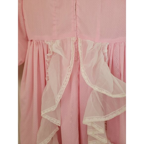 Vintage Pink Prairie Long Sleeve Dress w/ Lace Trim & Ruffle Details Women's M - Picture 5 of 9